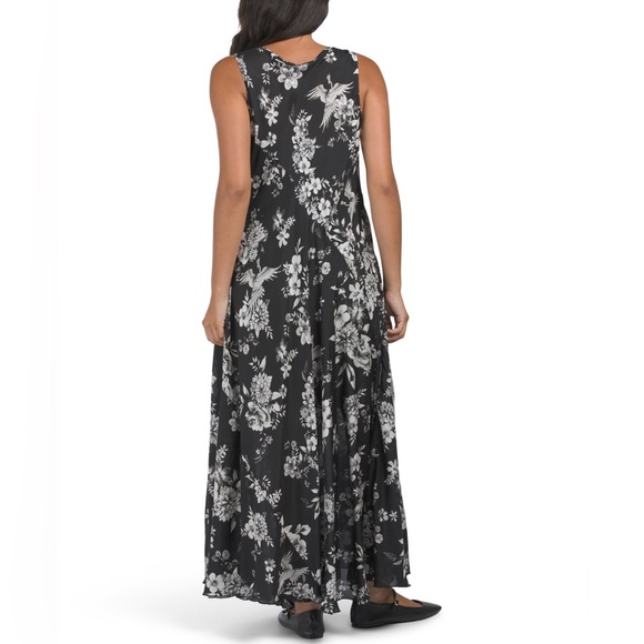 JOHNNY WAS DREAMER SILK BIAS DRESS FLORAL PRINT BLACK MAXI SUMMER DRESS V-NECK - Picture 8 of 8